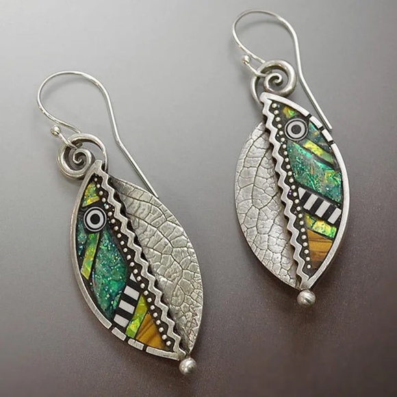 Leaf Mosaic Drop Earrings - Picture 2 of 5